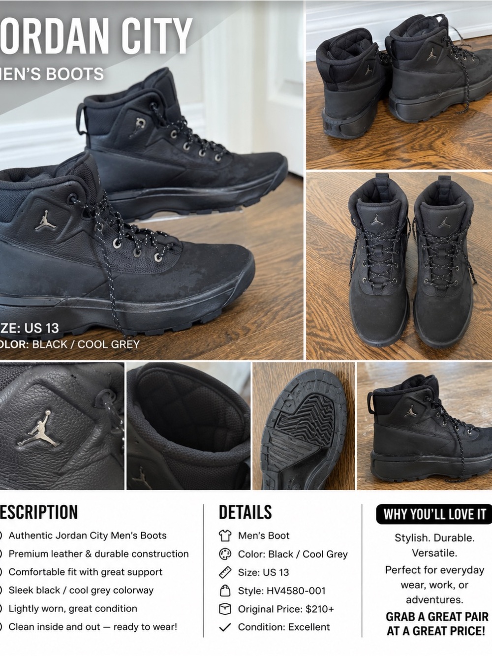 Jordan Men's Black/Cool Grey Hiking Boots